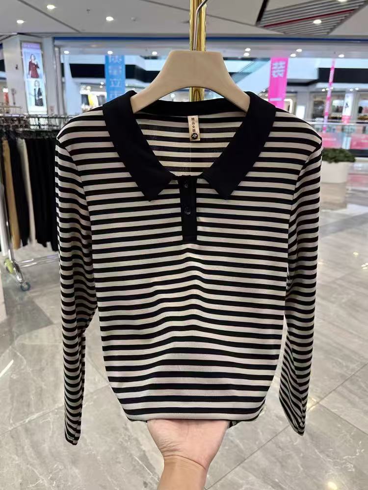 恒鑫安衬衣领条纹长袖小衫