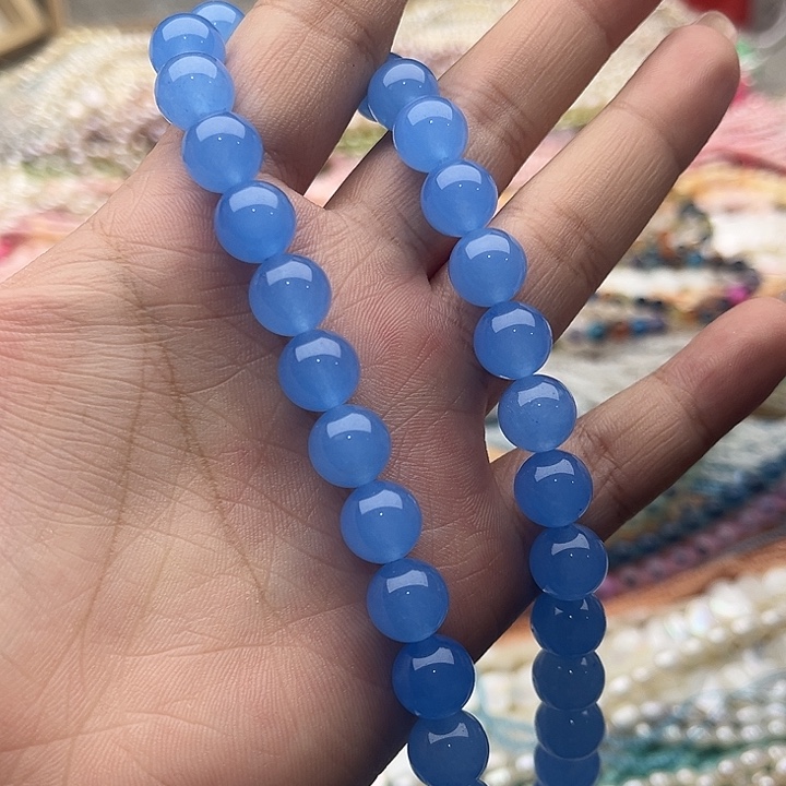 玛瑙/玉髓珠宝半成品未镶嵌一条12mm左右深海蓝宝