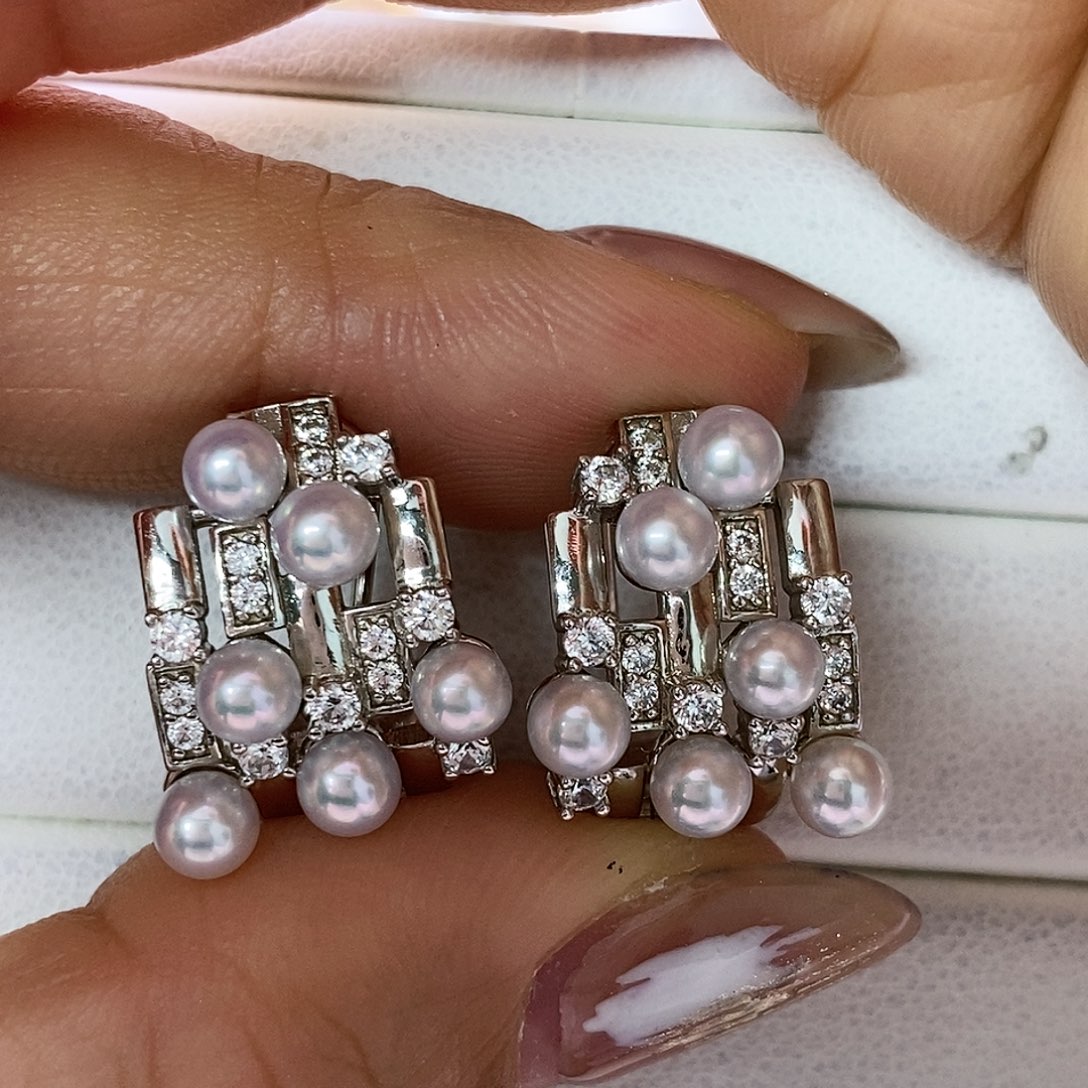 银S925镶嵌淡水珍珠耳饰一**茶