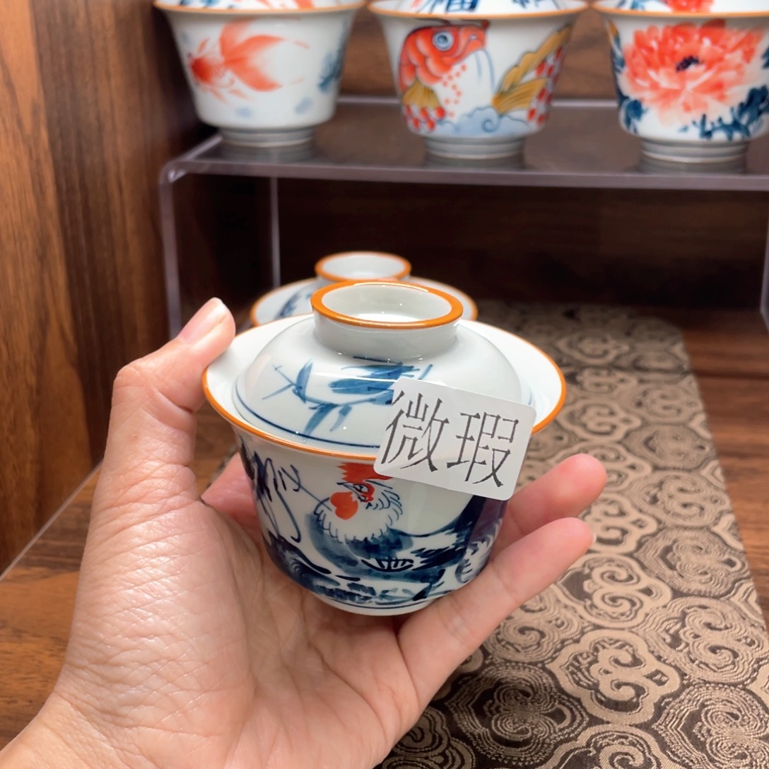 釉下手绘茶具微瑕