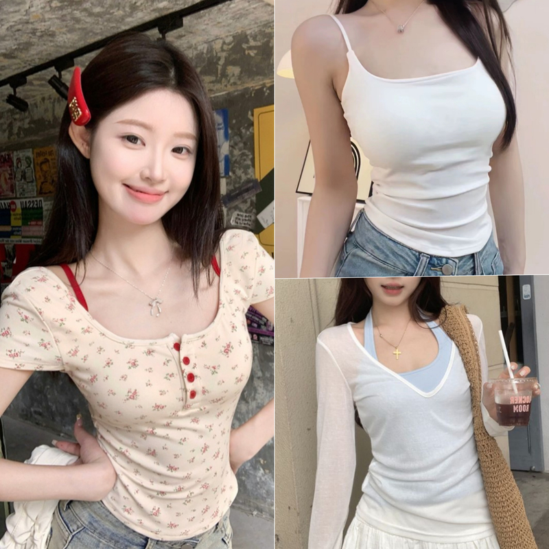 【辣妹合集】女装气质时尚夏季通勤显瘦短袖百搭吊带美背修身设计感