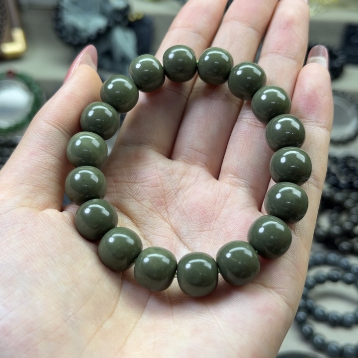 和田玉未镶嵌手链jun绿老型