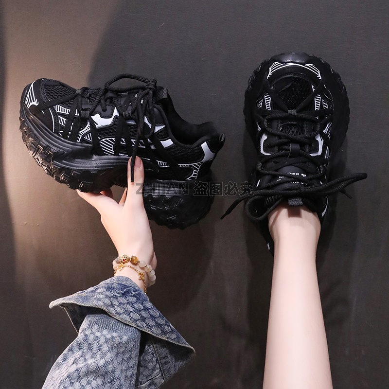 网红时尚新款老爹鞋女款2025爆款洋气百搭厚底网面透气休闲运动鞋