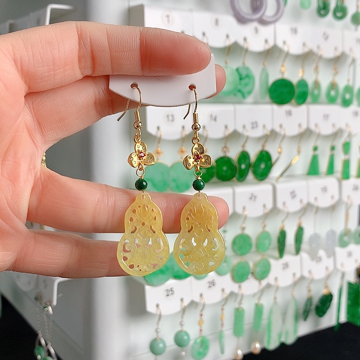 翡翠耳饰银S925镶嵌翡翠