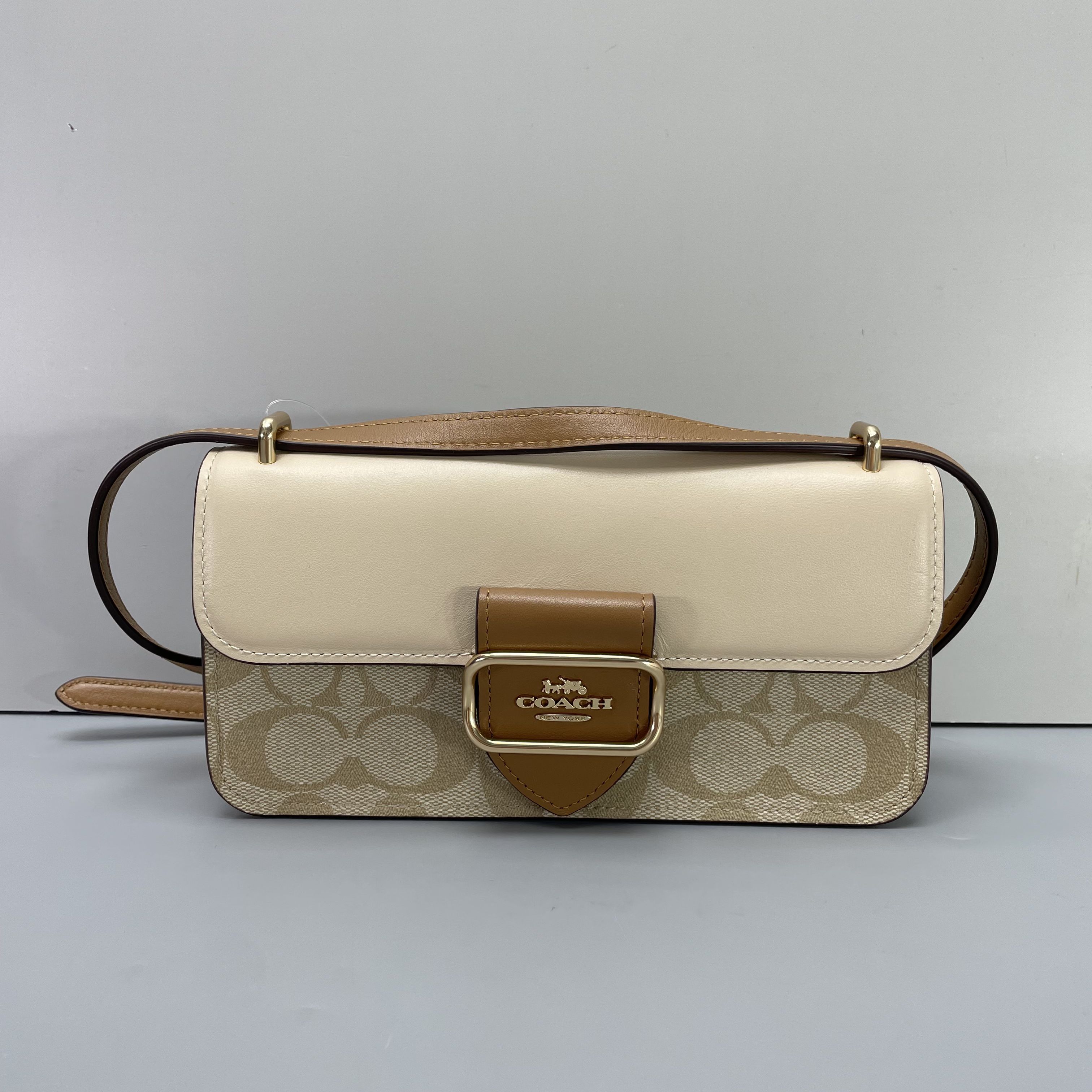 99新 COACH/蔻驰 morgan20摩根奶茶老花斜挎包20*10*4cmMB051102