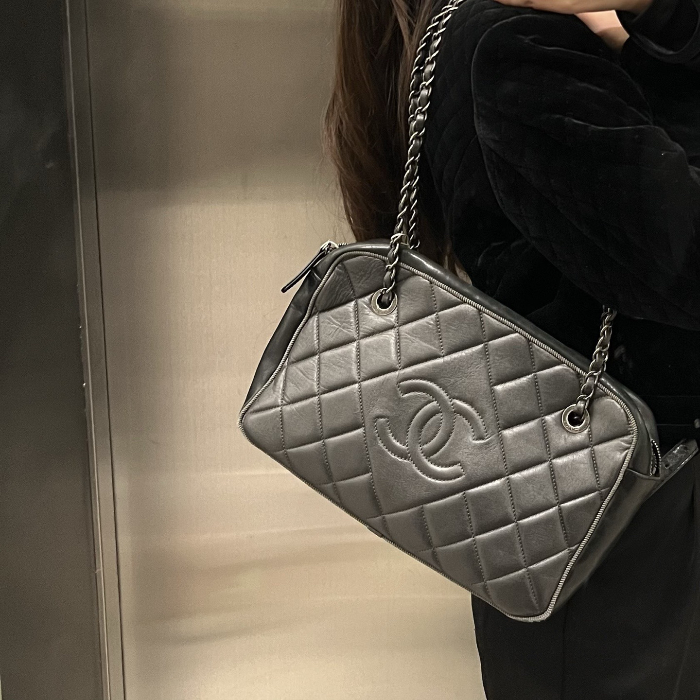 95新 Chanel/香奈儿 chanel黑银双c相机单肩包