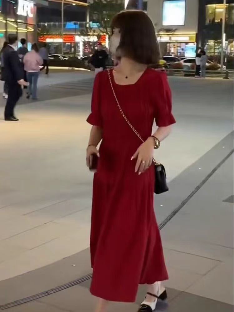 W179#欧货泡泡袖连衣裙女新款韩版收腰显瘦裙子设计感（约97）