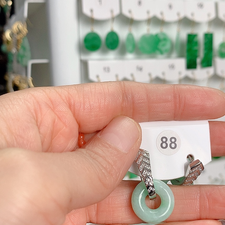 翡翠耳饰银S925镶嵌煜*翡翠