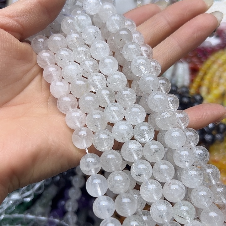 玛瑙/玉髓未镶嵌珠宝半成品T734  10m天然阿塞水晶圆珠一条