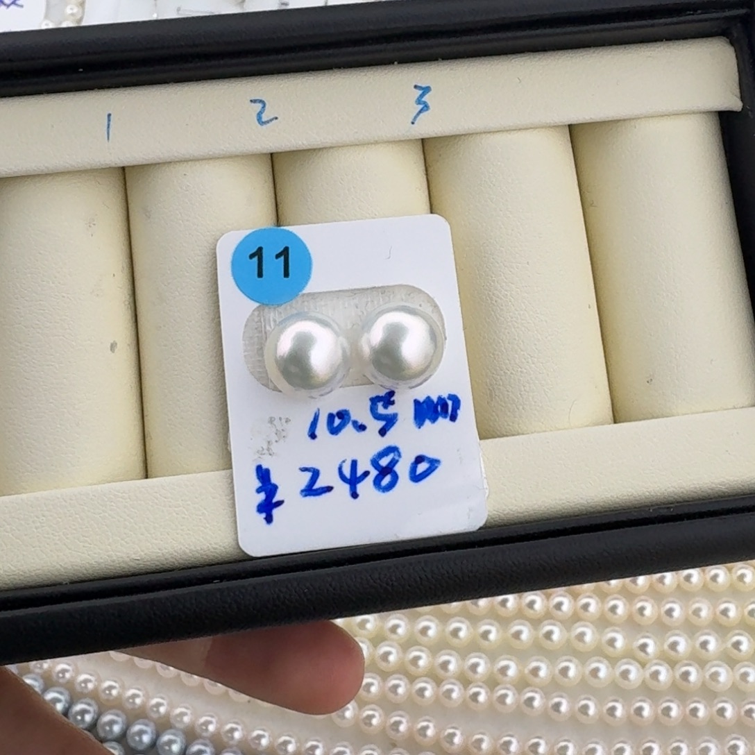 未镶嵌海水珍珠裸珠澳白正圆微瑕银蓝光宝石光10.5mm