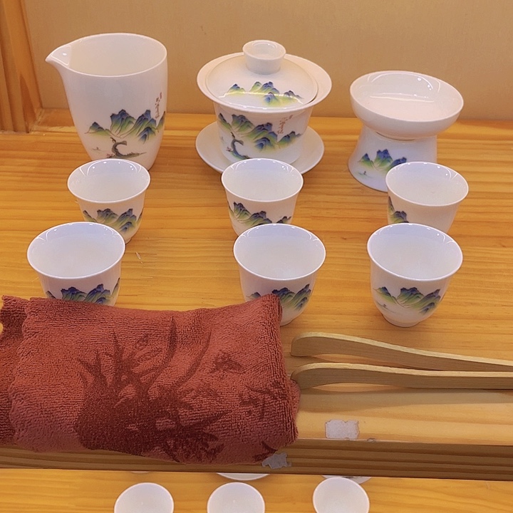 高端羊脂玉瓷茶具套装