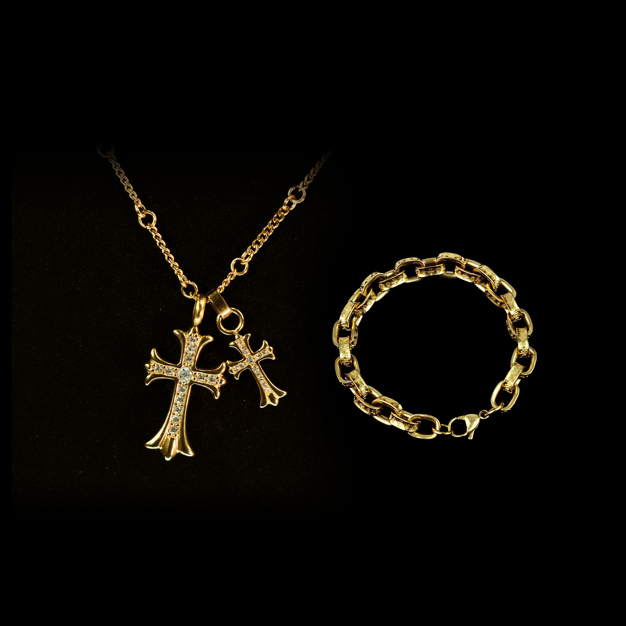 钛钢锆石手链 十字架项链明星同款字母手链项链套组百搭精致气质