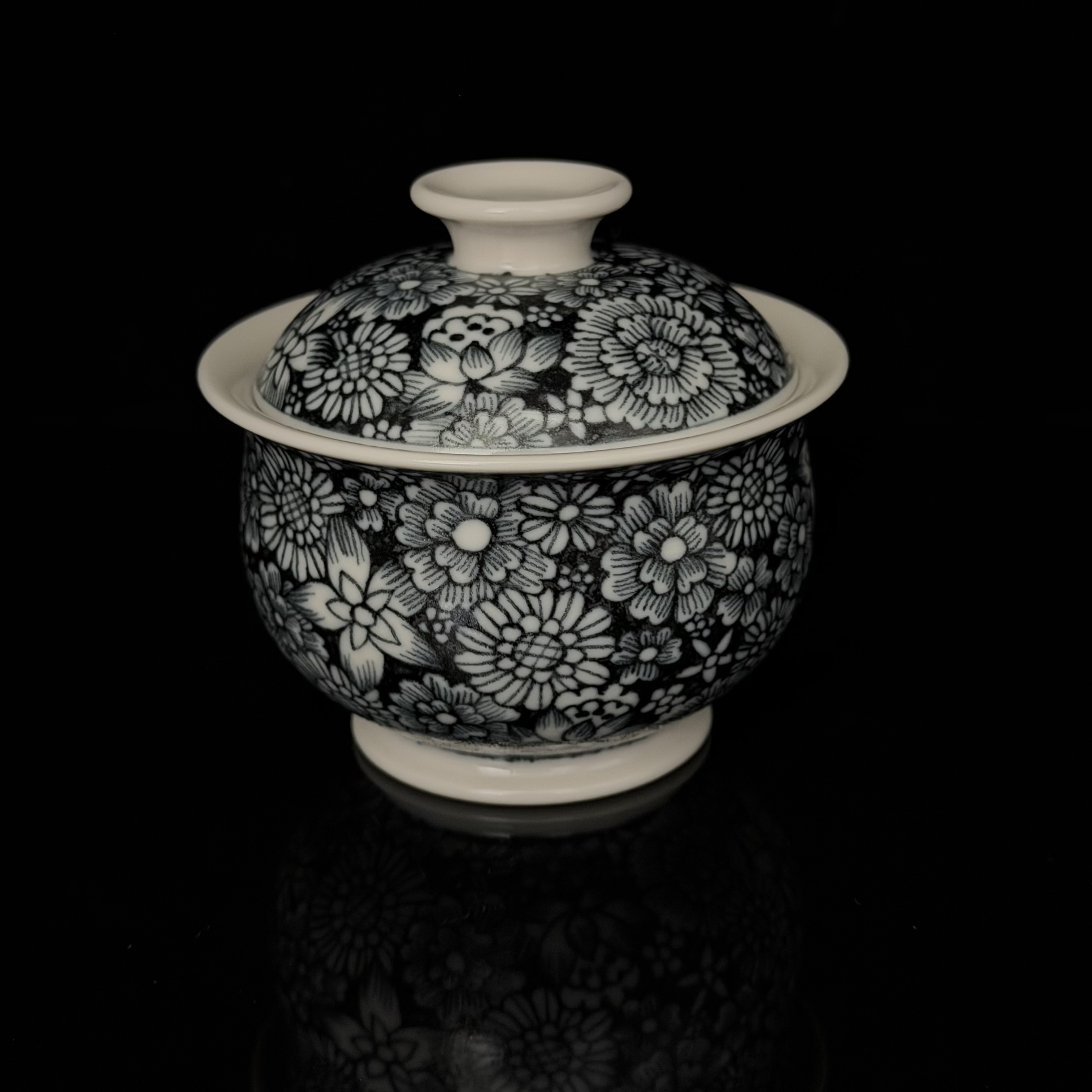 《芊山瓷语》二号釉万花盖碗-全手工手绘