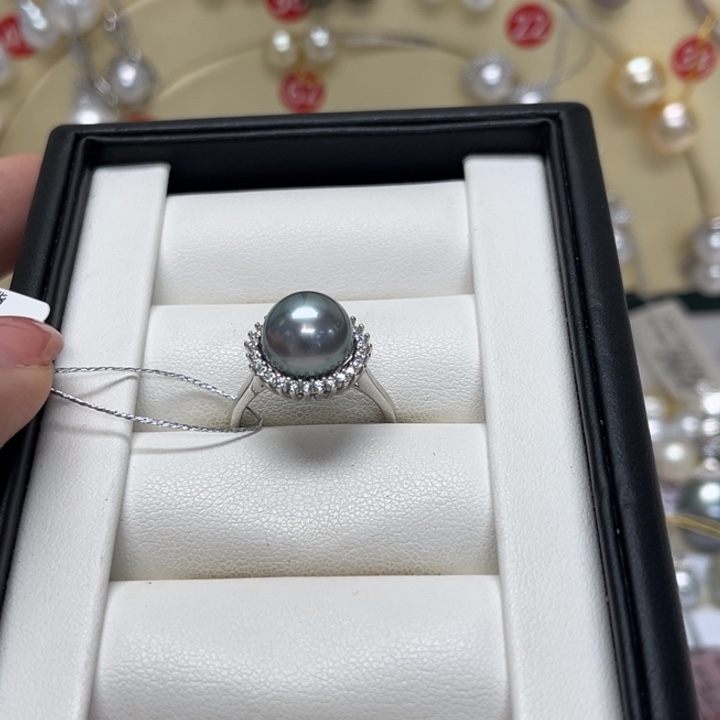 海水珍珠戒圈银S925镶嵌大溪地10-11mm131