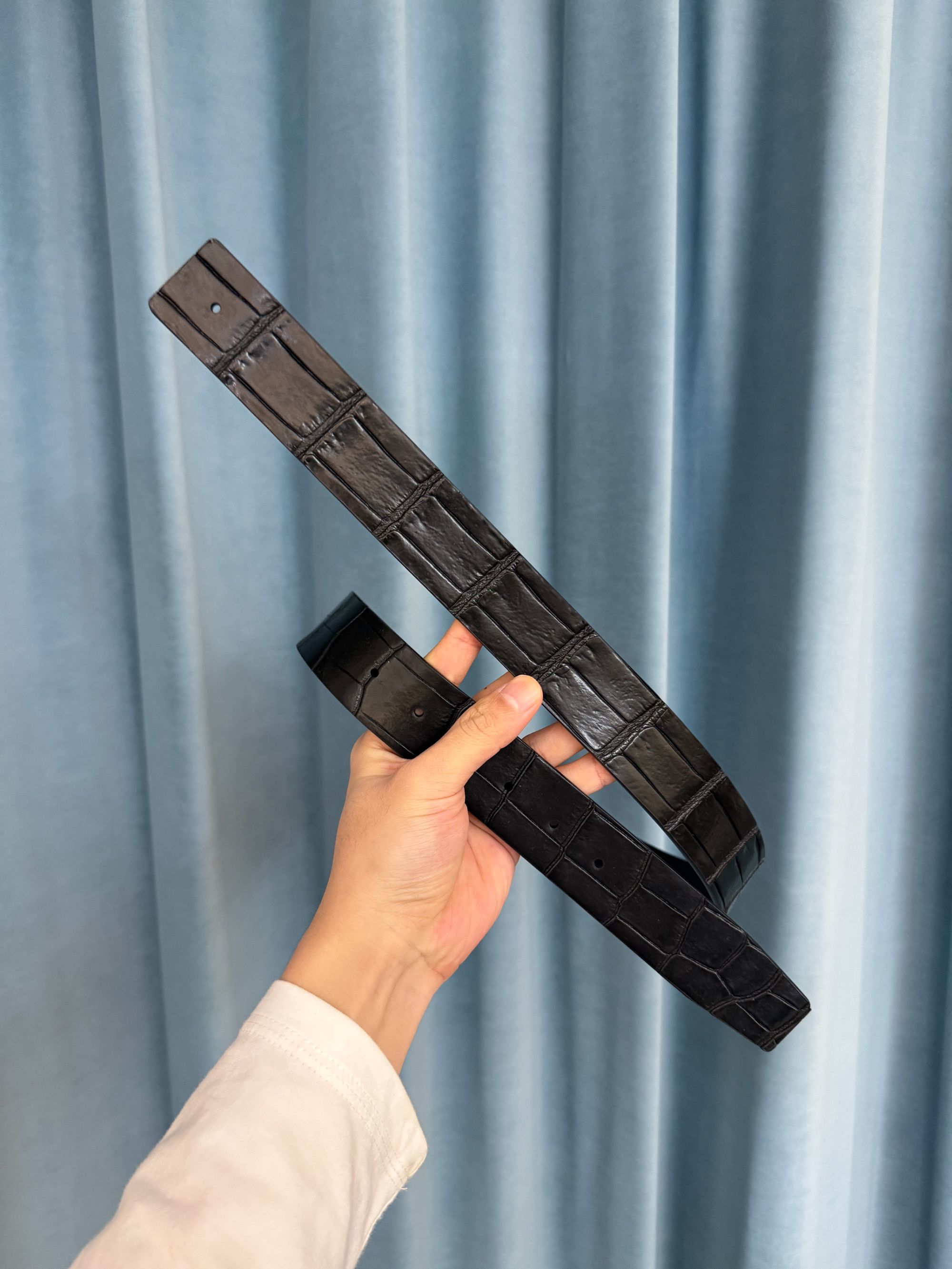 （单腰带）单面肚皮3.8宽湾鳄腰带-------智