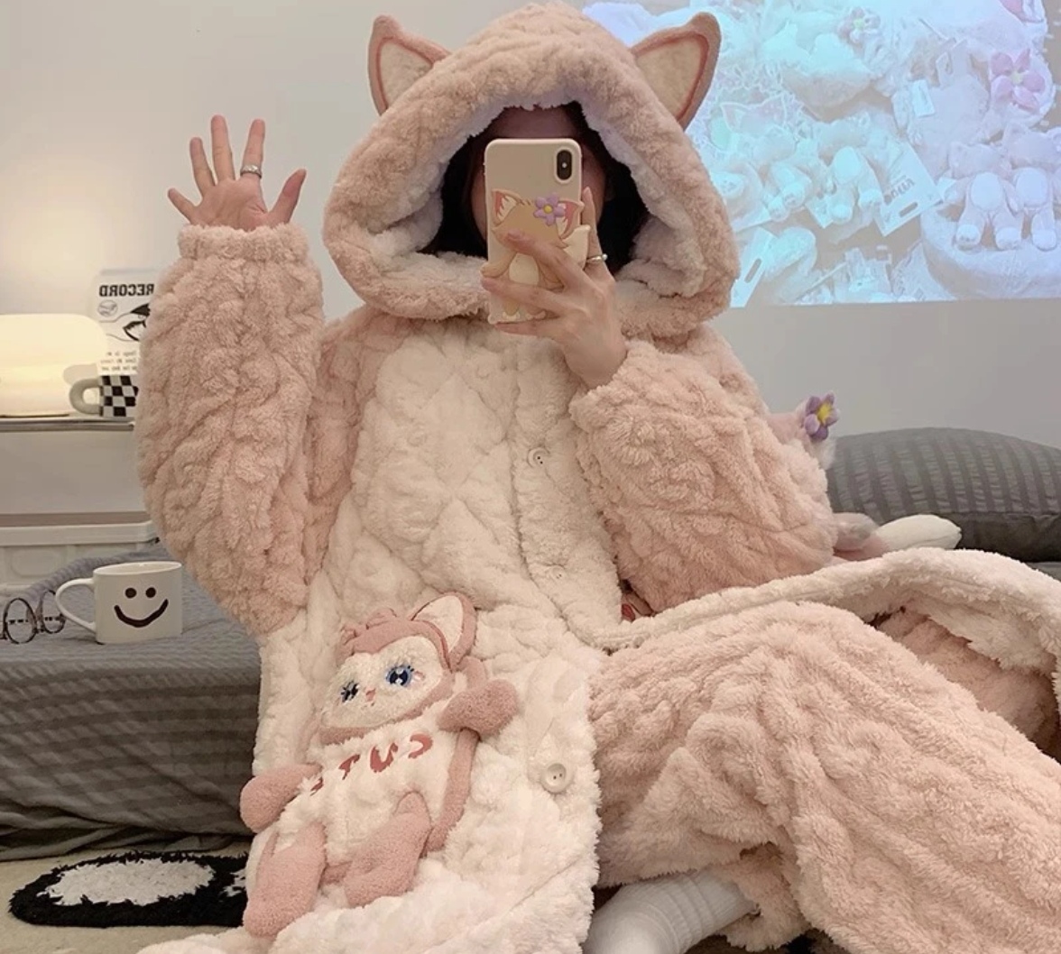 秋冬款睡衣家居服加绒毛绒加厚