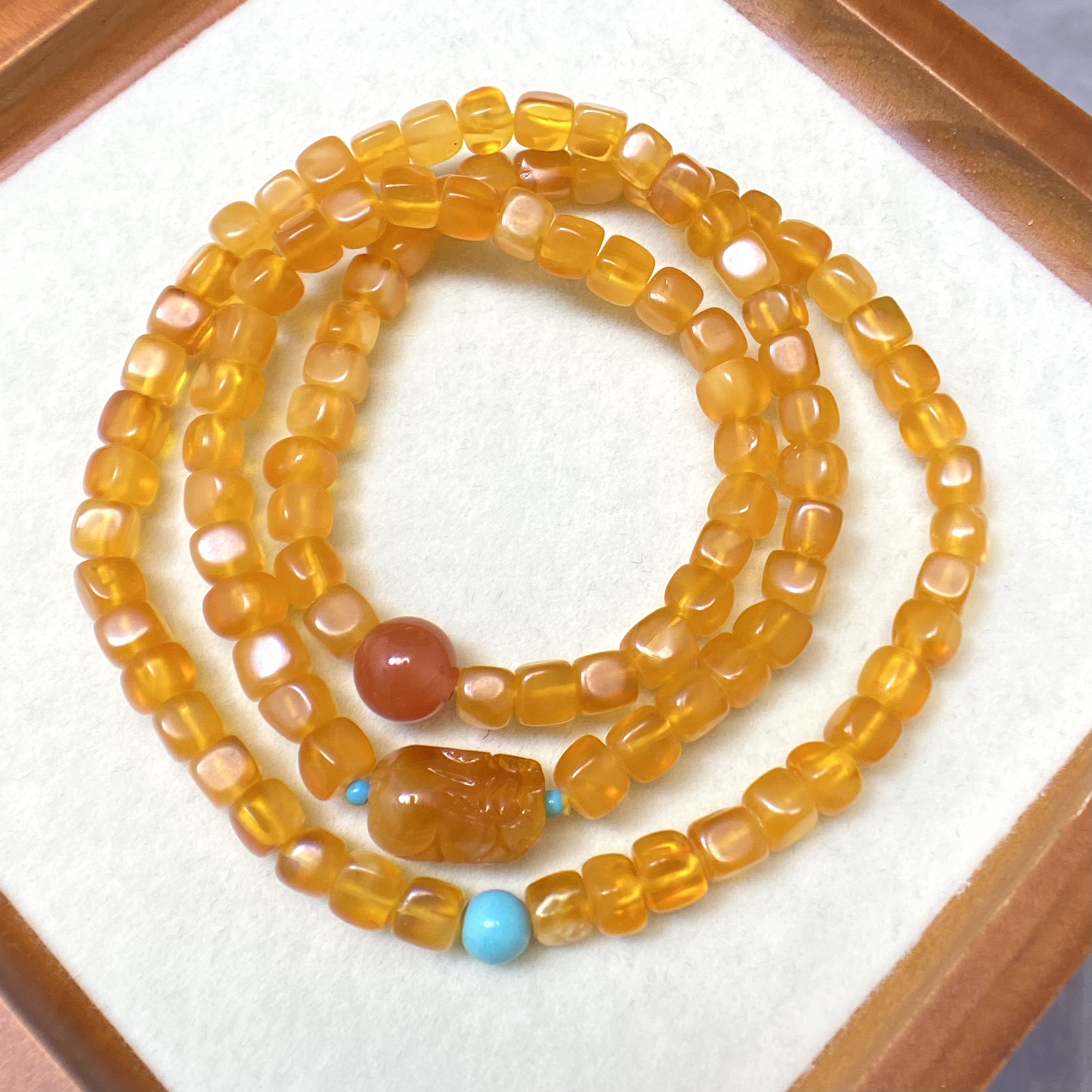 『顺亿天然蜜蜡』蜜糖色方糖三圈随行手串（多样性发一）女款精美