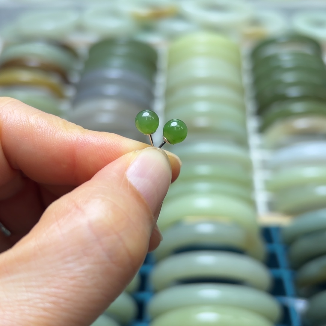 和田玉耳饰银S925镶嵌