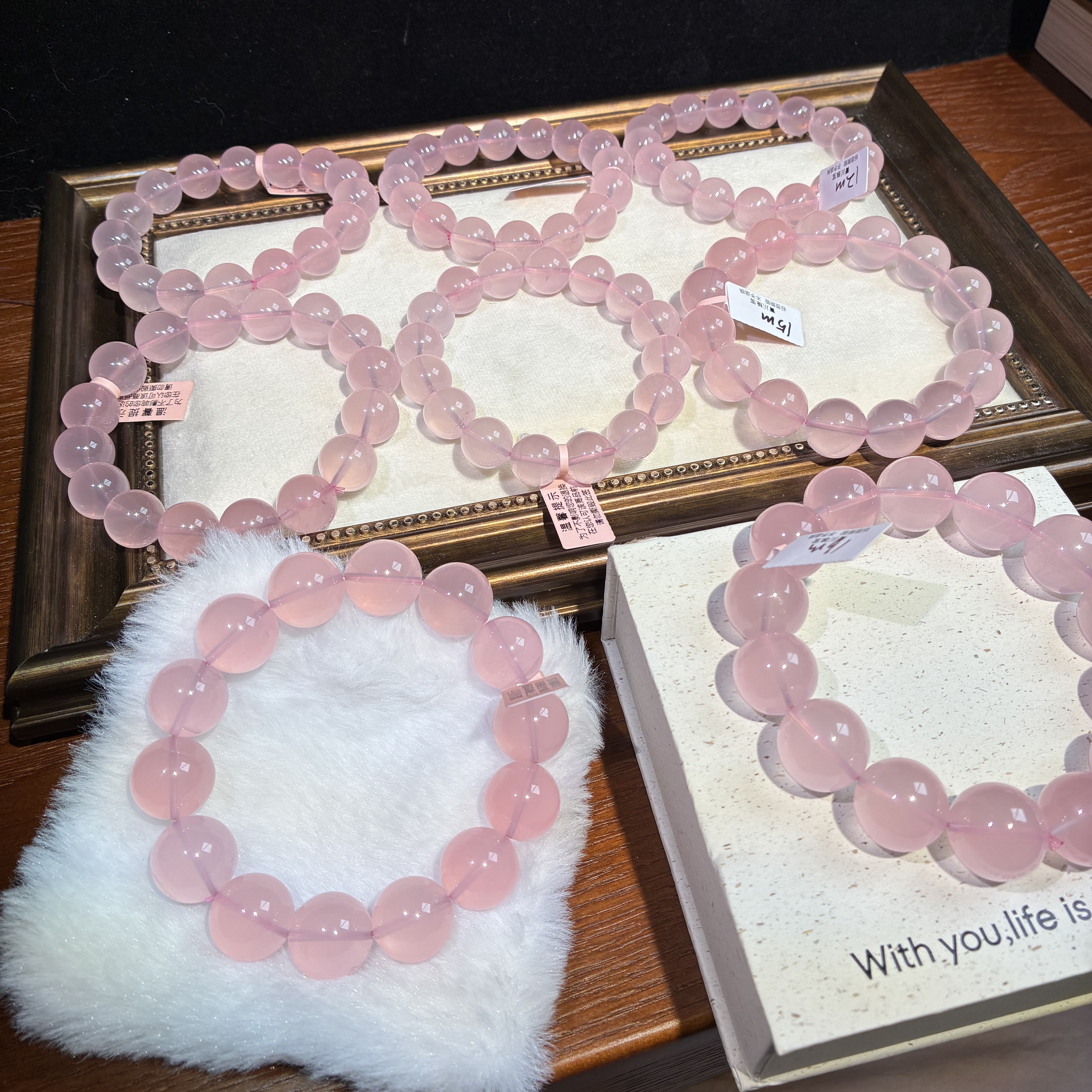 菁川*老矿马粉水晶 果冻粉手串（贵人人际 、放松心情）多样性发一