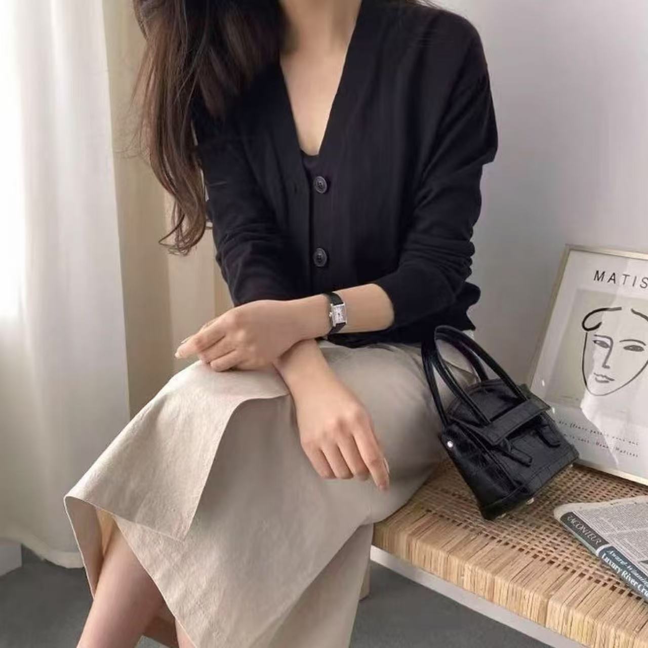 【YZ•衣系列】NN182-时尚女装设计感针织衫黑色百搭气质显瘦
