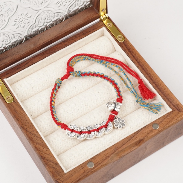 足银手链 新年配饰｜钱币马上有钱红绳复古国风本命情侣款多样发一