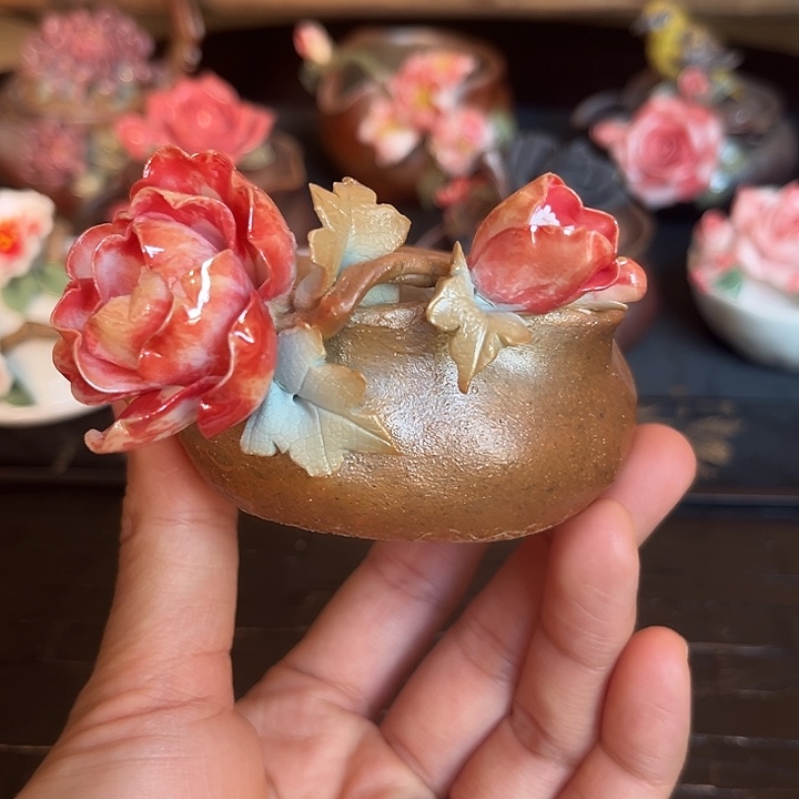 千玺造物柴烧牡丹茶杯