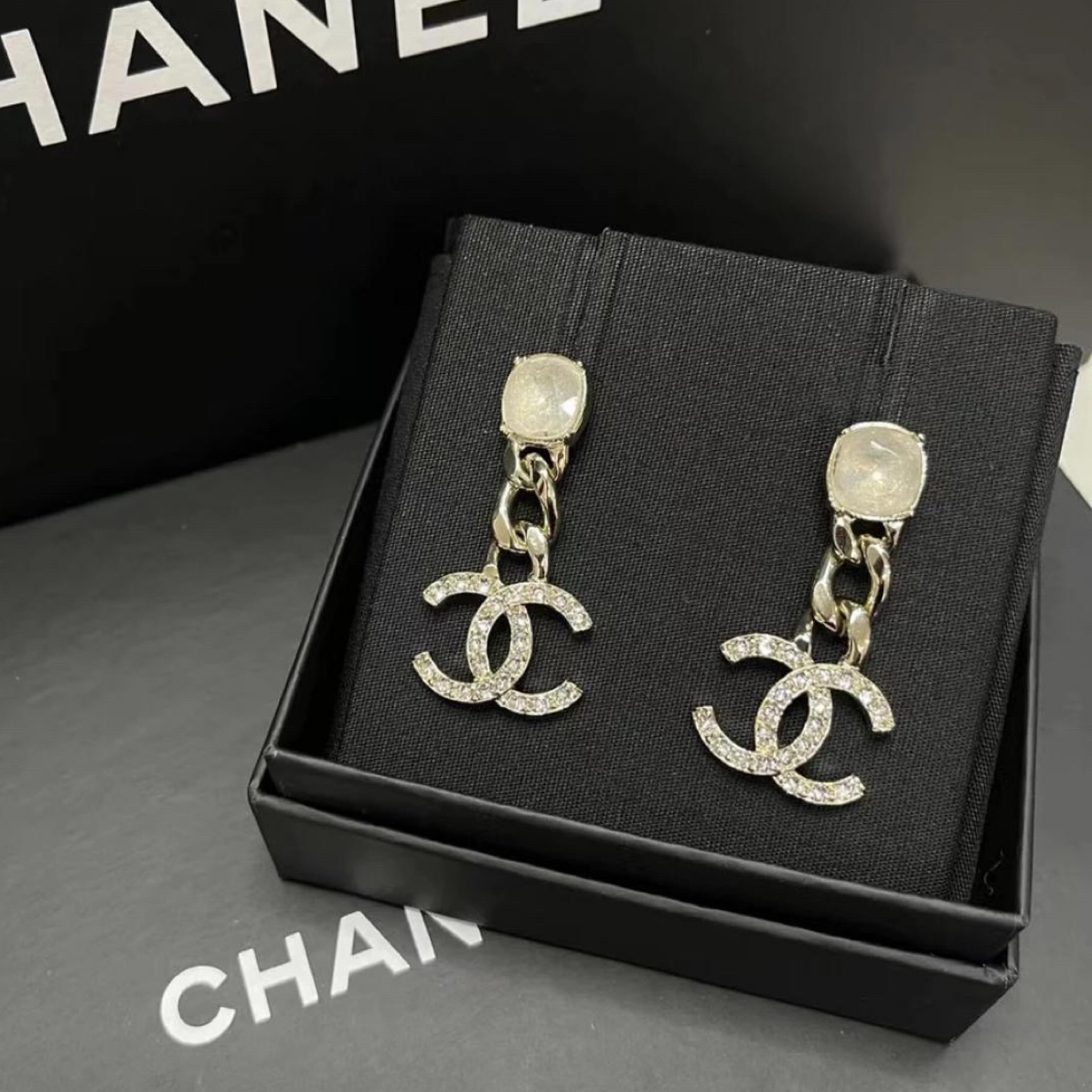 99新 Chanel/香奈儿 23c方钻双c吊坠耳环/99796864/代卖服务2512