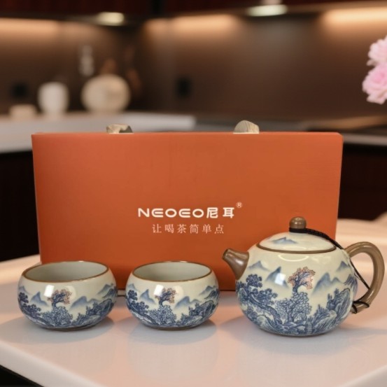 代购胖东来代购茶具汝窑开片功夫茶具套装新中式泡茶礼盒装便携