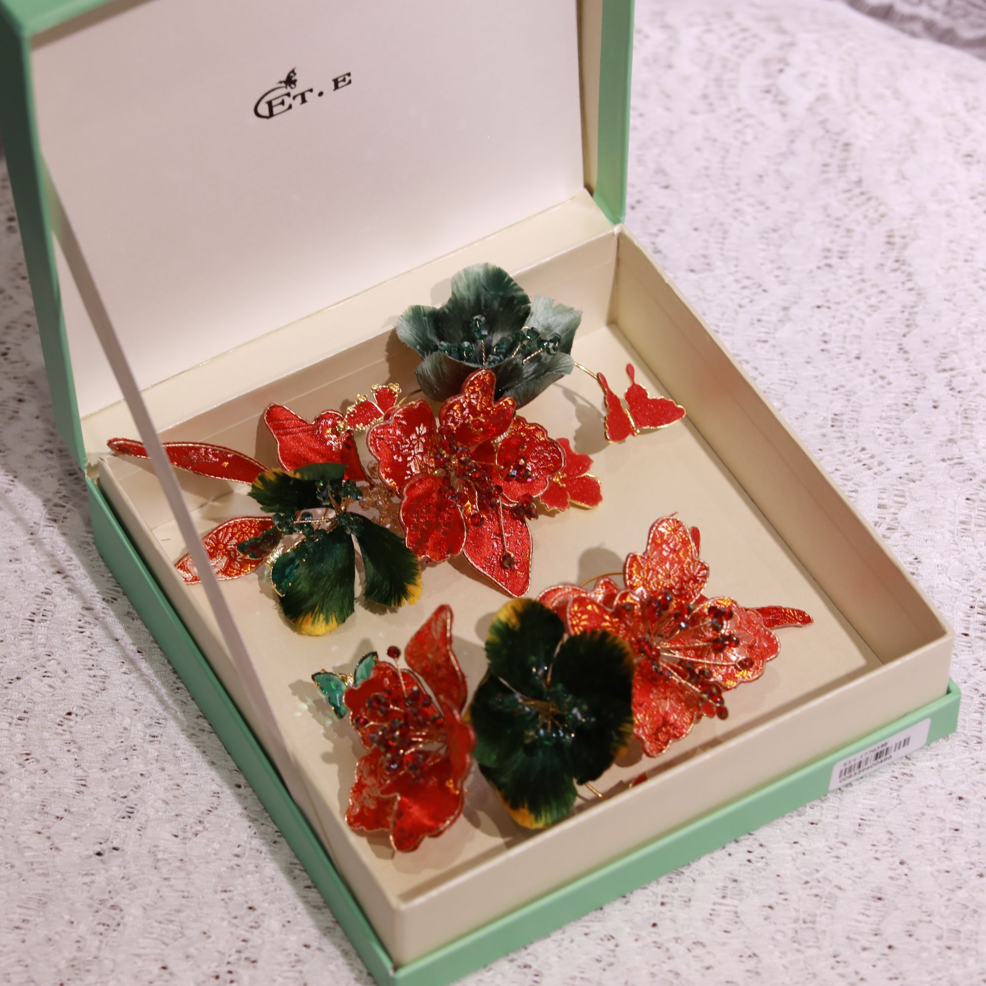 合金布艺婚庆饰品 13051红绿撞色款中式侧边国风森系