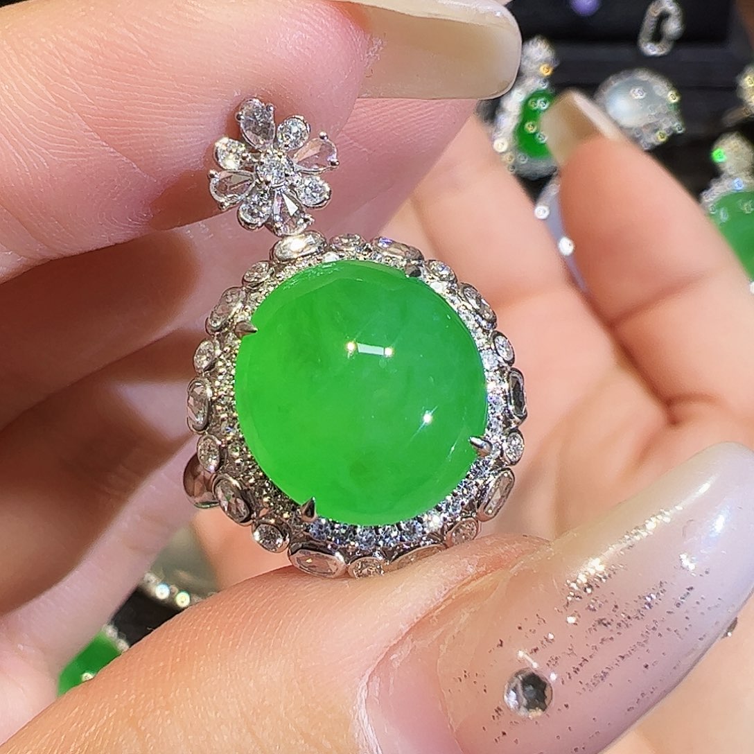 翡翠戒指18K金镶嵌两用款蛋面