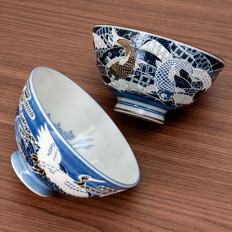 美浓烧日本进口陶瓷饭碗浮雕碗日式复古吉祥纹家用餐具釉下彩好看