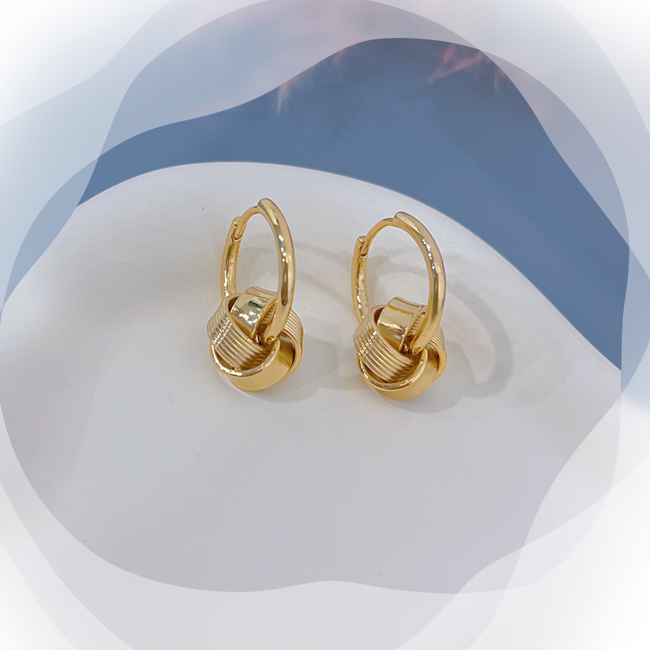 合金锆石耳饰 1667合金高级感轻奢同心结编织耳扣耳环