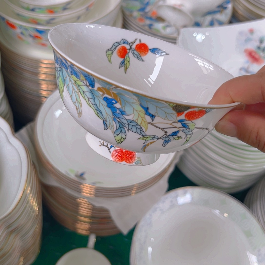 瓷片荔枝高脚六个4.5寸