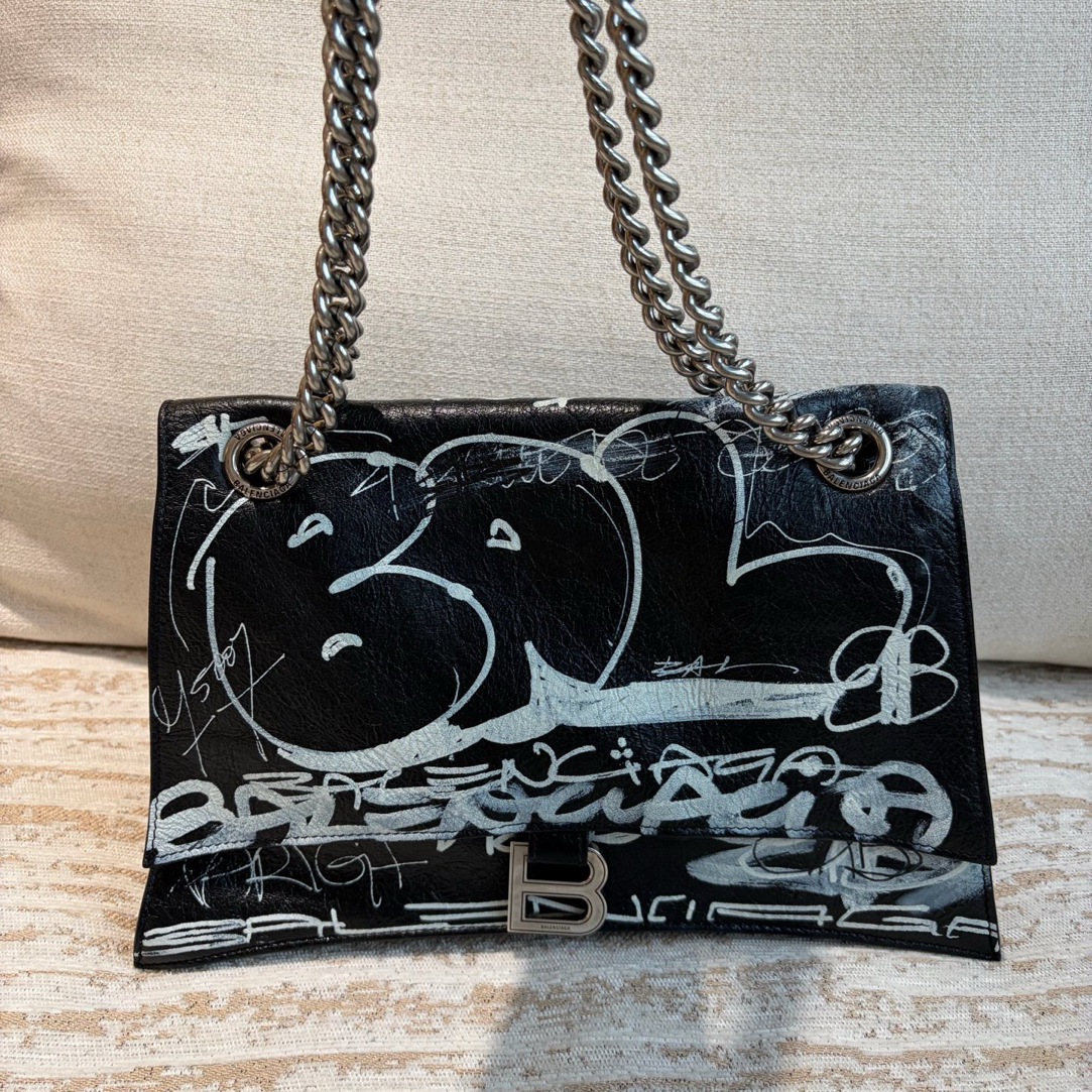 95新 Balenciaga/巴黎世家 98新-黑色涂鸦羊皮单肩斜挎包