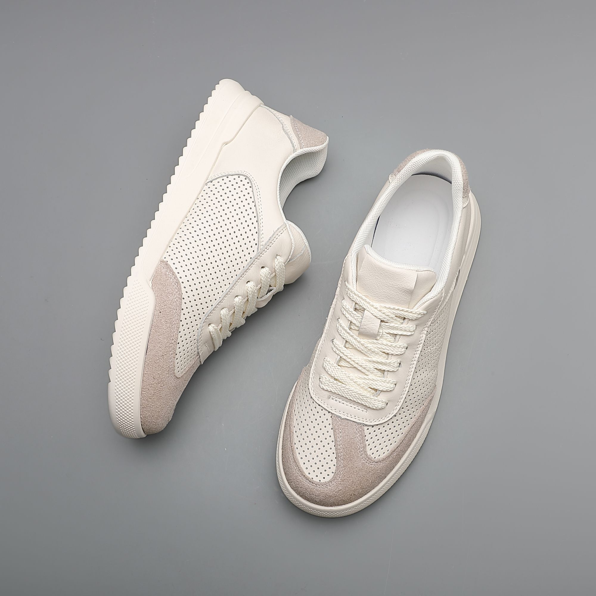 进口头层牛皮防滑男款青年透气夏季休闲板鞋男士网面镂空阿甘鞋男