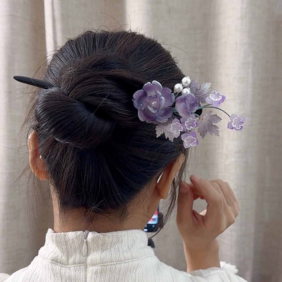 913琉璃木簪发饰汉服古风旗袍盘发头饰簪发花朵