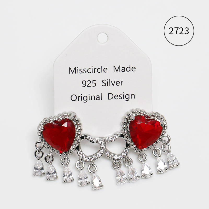 Misscircle Made 铜合金合成锆石耳饰 红色爱心水滴耳环秋冬2723