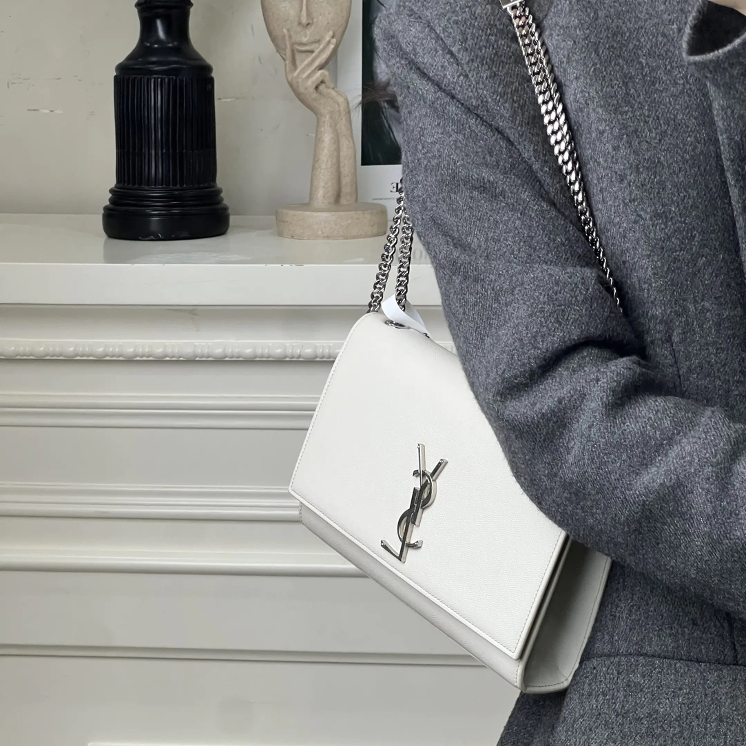 95新 YSL/圣罗兰 kate中号白银荔枝单肩包/甄选