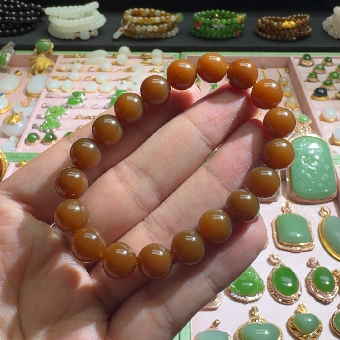 和田玉手链未镶嵌老红糖10mm手链