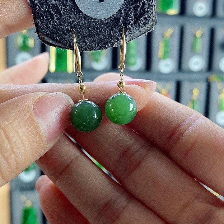 和田玉耳饰18K金镶嵌