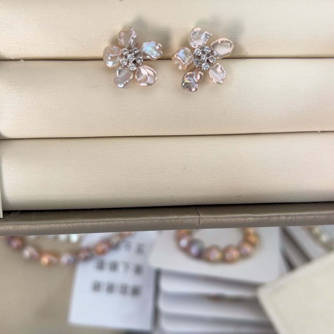 淡水珍珠耳饰银S925镶嵌