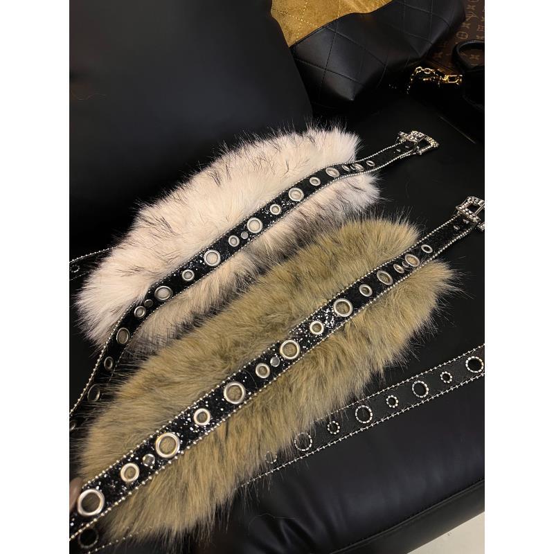 【NEV9R】复古亚文化腰带个性毛毛美式朋克配饰拼接新款皮带辣妹y