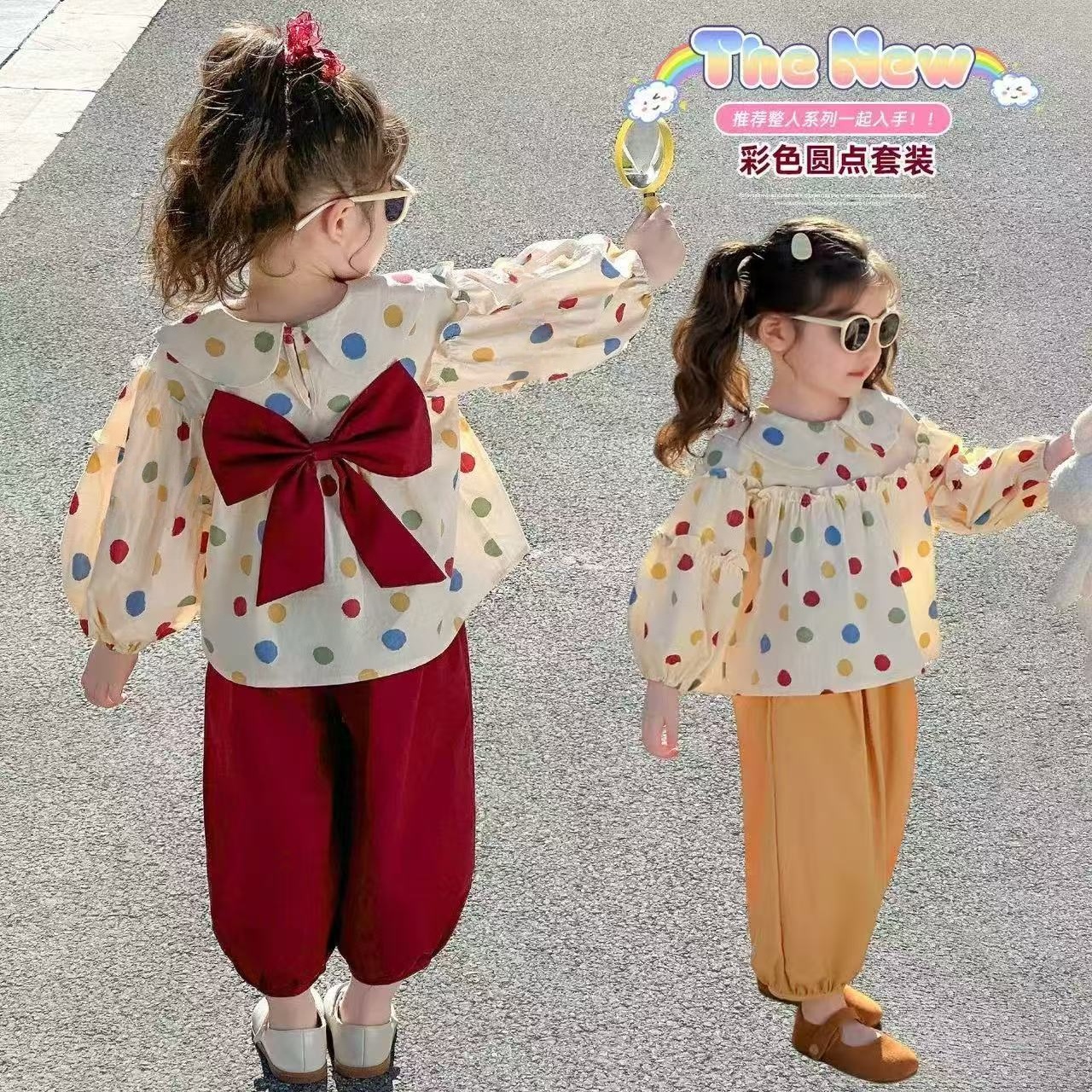 【秋季新品】女小童韩版套装女宝宝蝴蝶结长袖秋装时髦两件套
