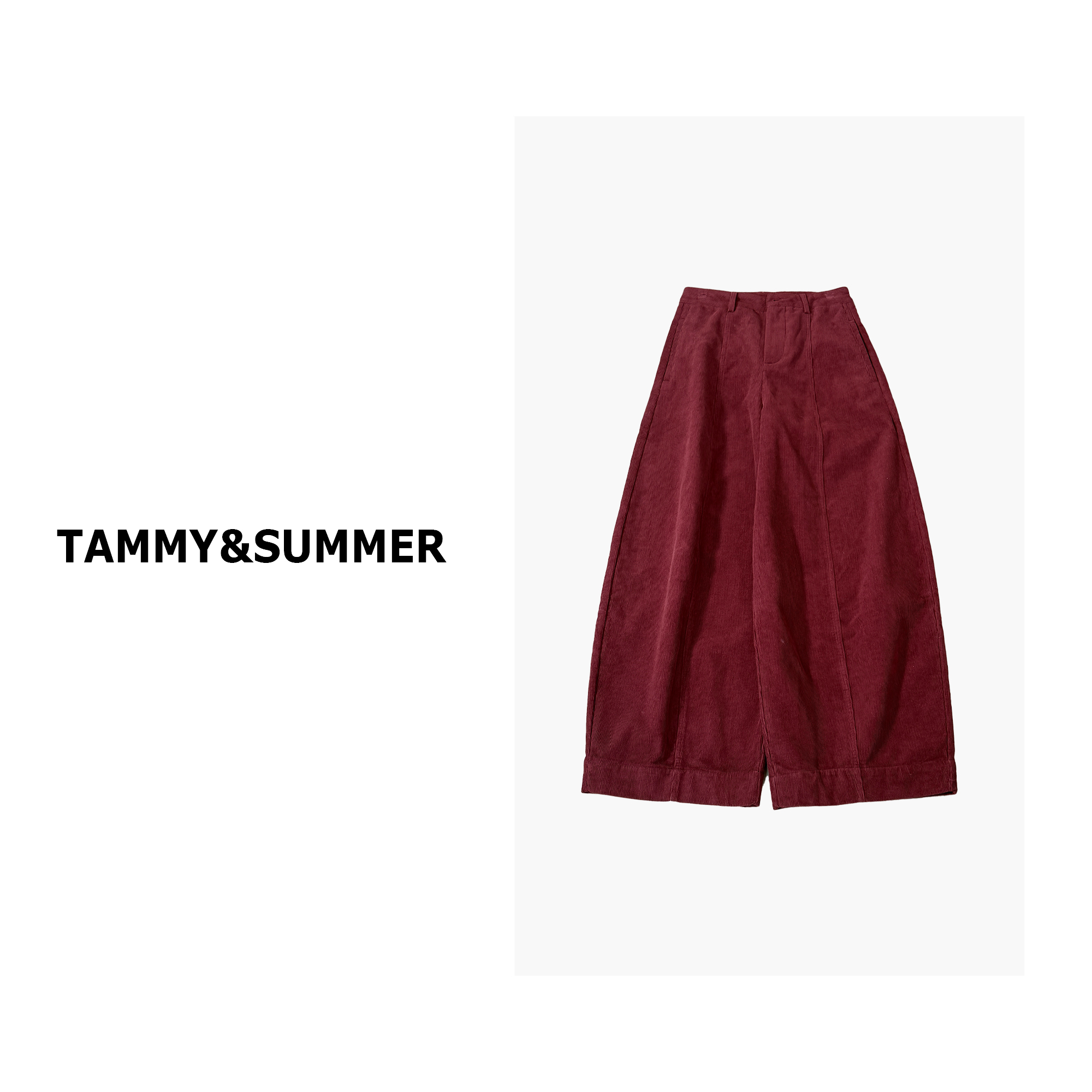 【Tammy&Summer】百搭宽松休闲弯刀裤慵懒红色灯芯绒阔腿裤528975