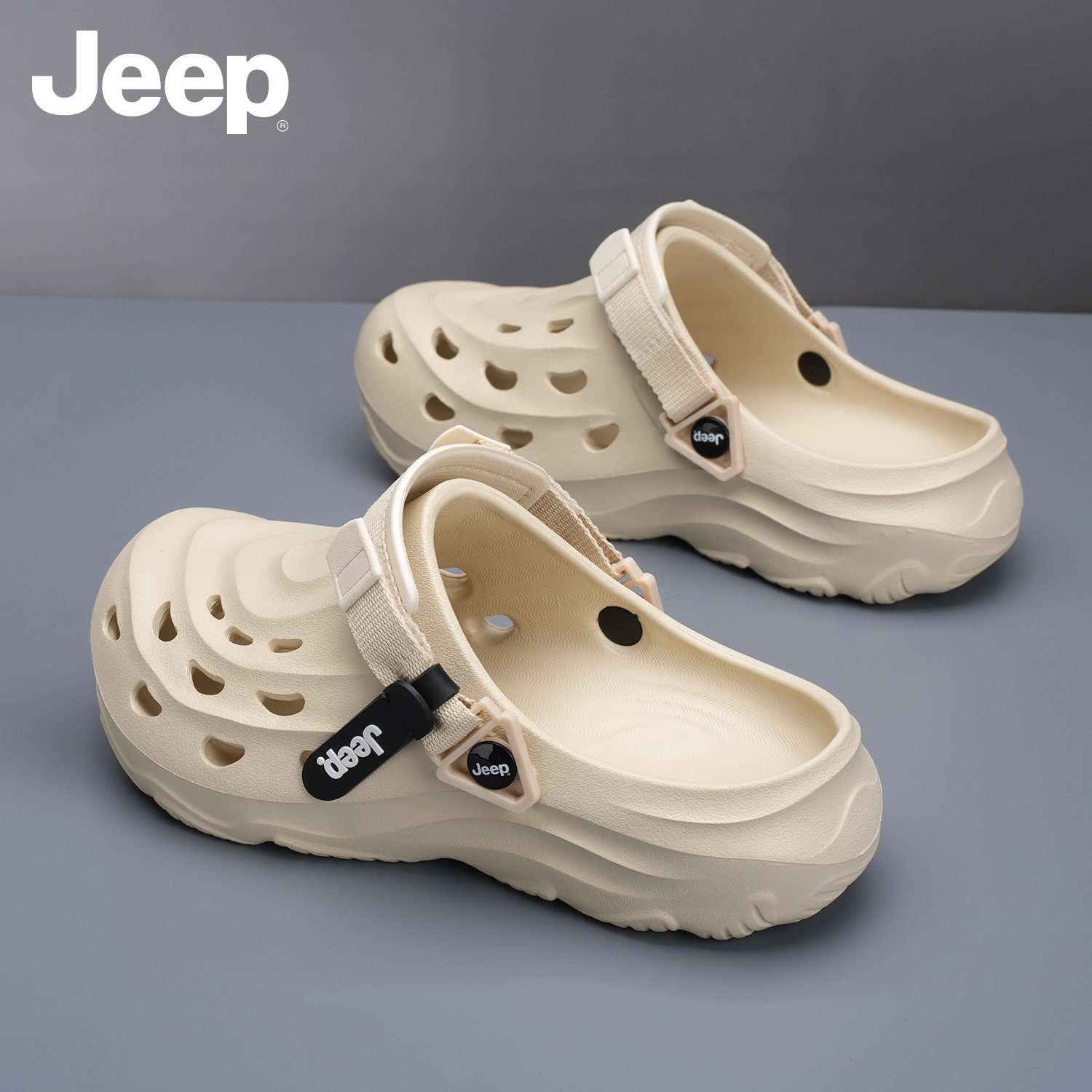 JEEP/吉普溯溪鞋男款外穿防滑包头半拖鞋涉水沙滩鞋露营洞洞鞋男