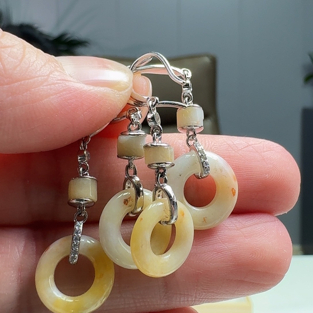 翡翠耳饰银S925镶嵌多样性发货其一