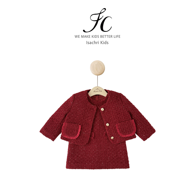 晶晶家【跨年战袍】女儿童红色毛呢套装秋冬宝宝连衣裙两件套 IS967