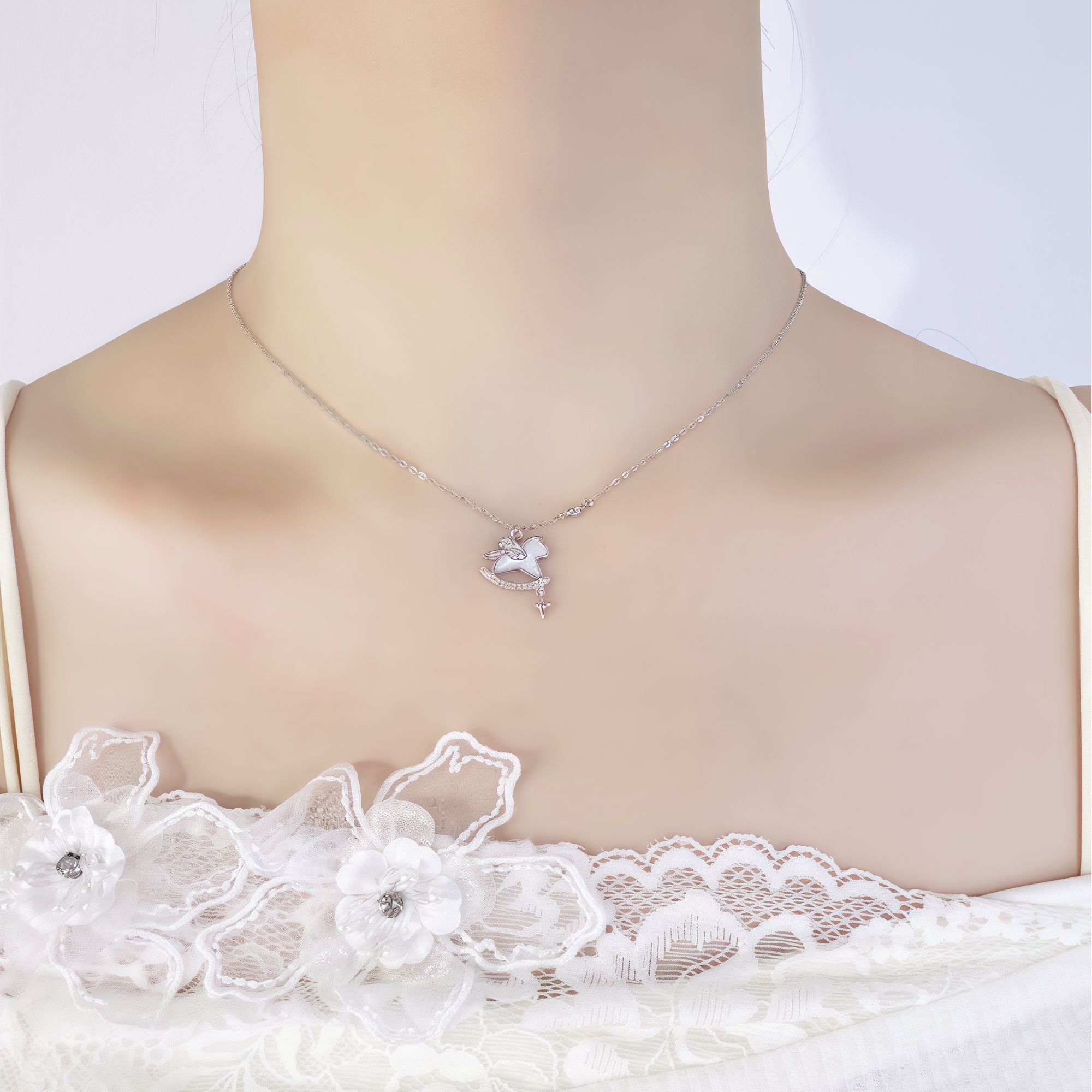 坠链均925银锆石 小马独角兽锆石亮闪闪设计高级感轻奢小众项链女