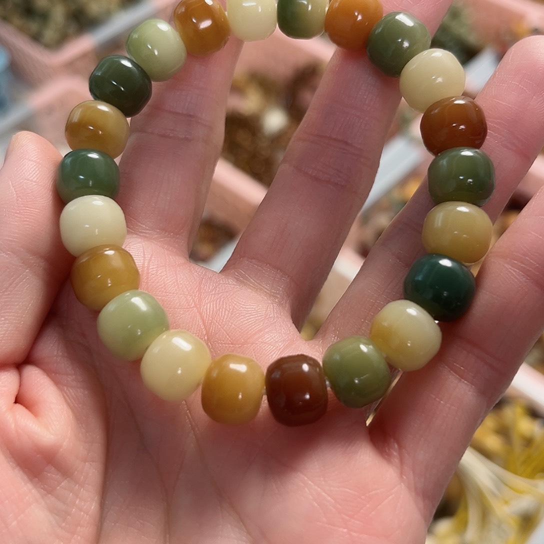 菩提根/象牙果手串花皮汉堡珠单圈