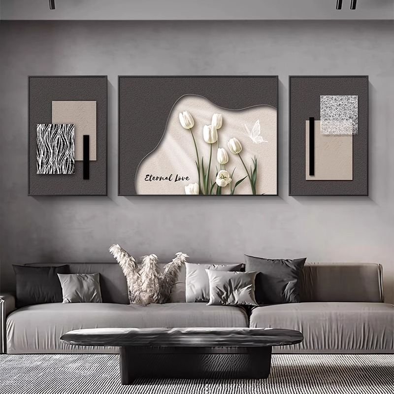 客厅抽象花卉沙发背景墙轻奢挂画